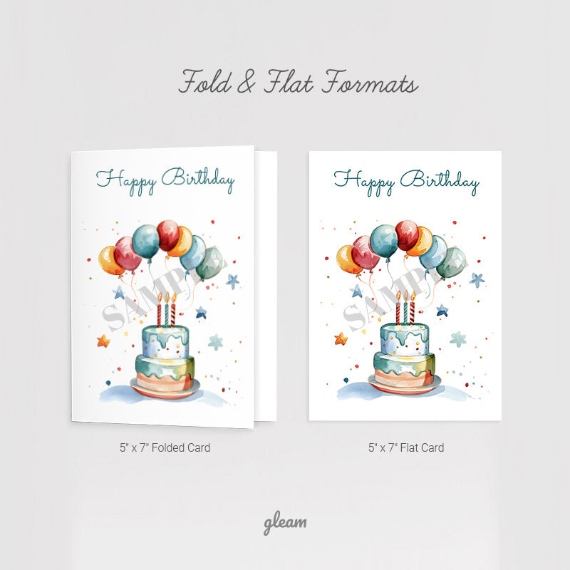 Birthday Card - Cake & Balloons