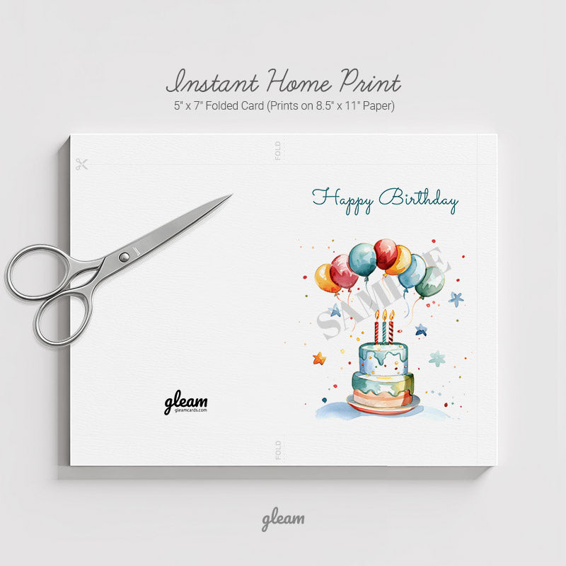 Birthday Card - Cake & Balloons