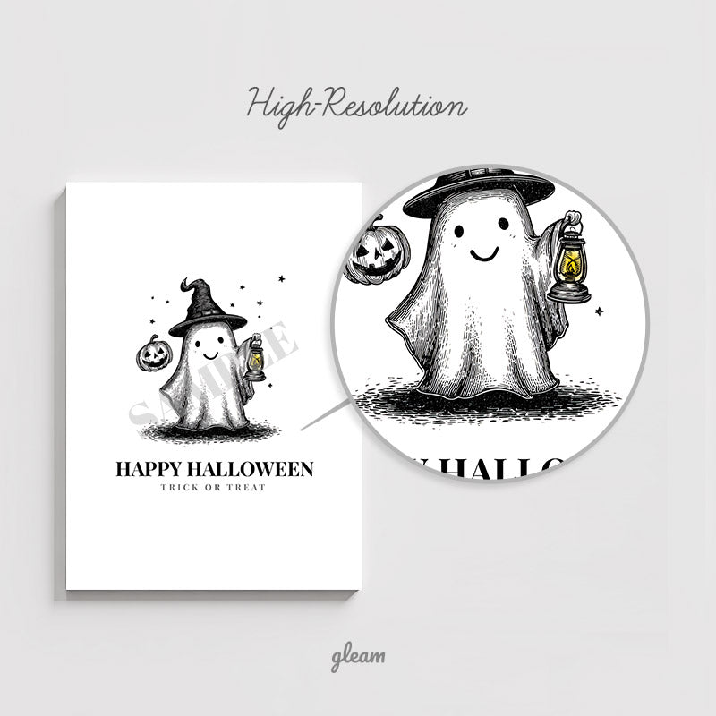 Halloween Card – Ghost with Lantern & Pumpkin