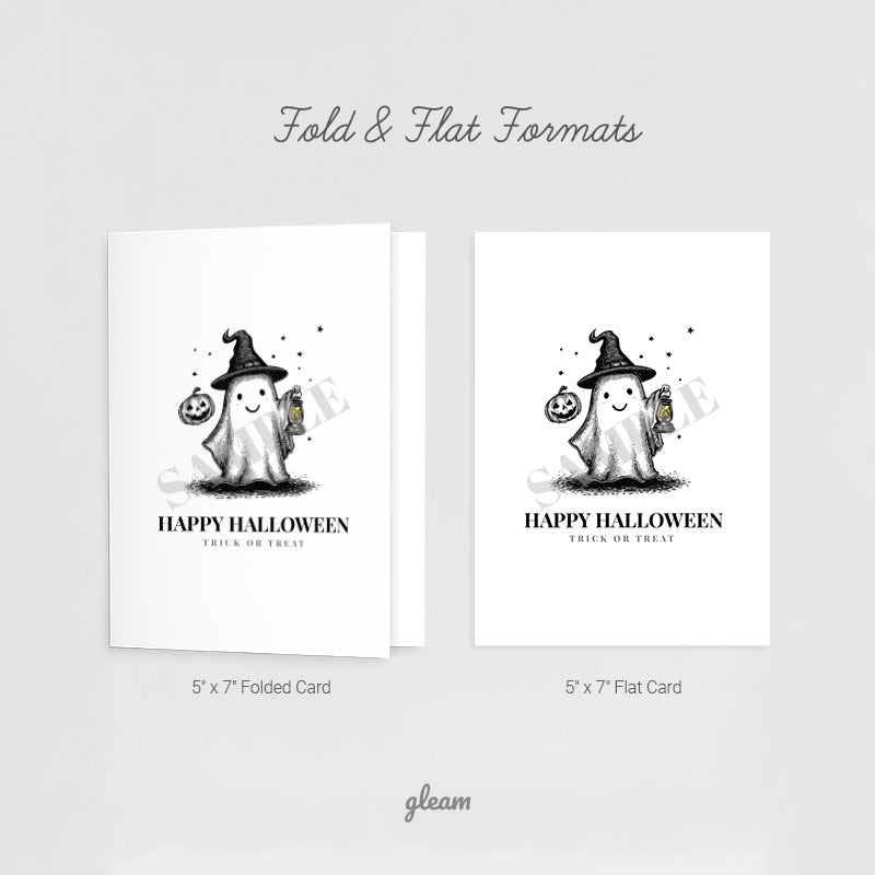 Halloween Card – Ghost with Lantern & Pumpkin