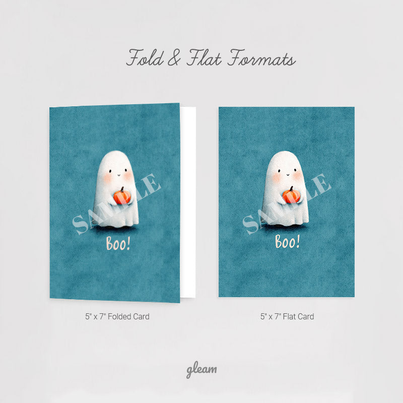 Halloween Card – Cute Ghost with Pumpkin