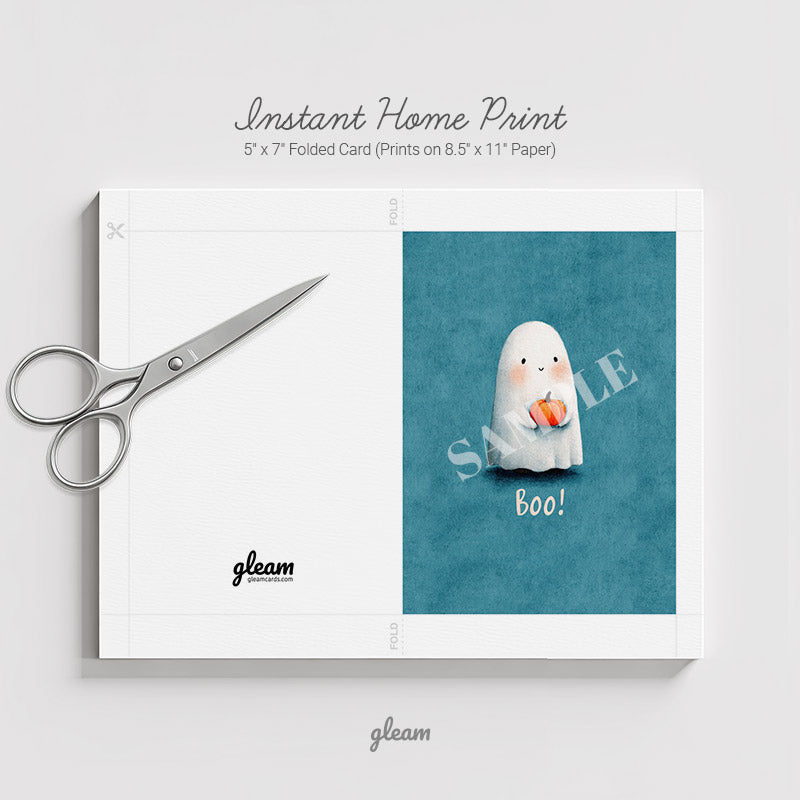 Halloween Card – Cute Ghost with Pumpkin