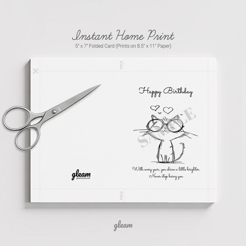 Birthday Card – Cute Cat with Glasses