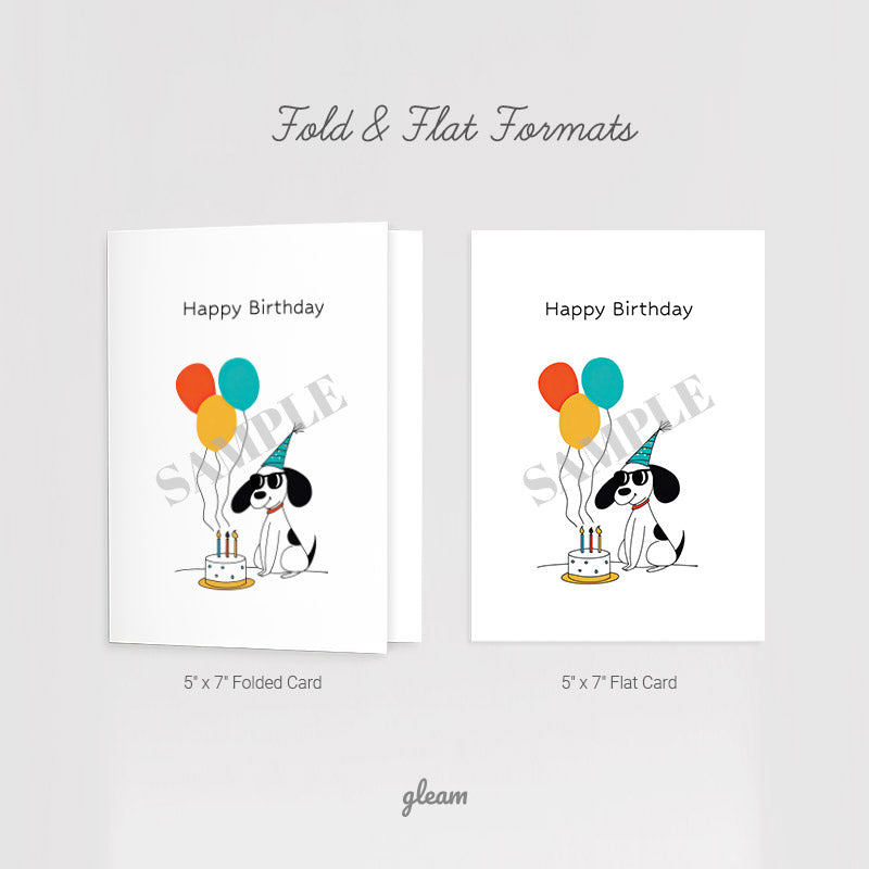 Birthday Card – Dog with Balloons & Cake