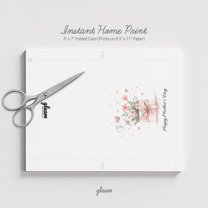Mother’s Day Card – Watercolor Flowers & Gift Ribbon