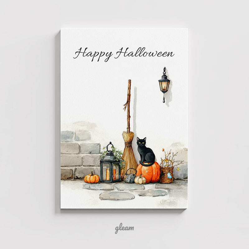 Halloween Card – Black Cat with Pumpkins