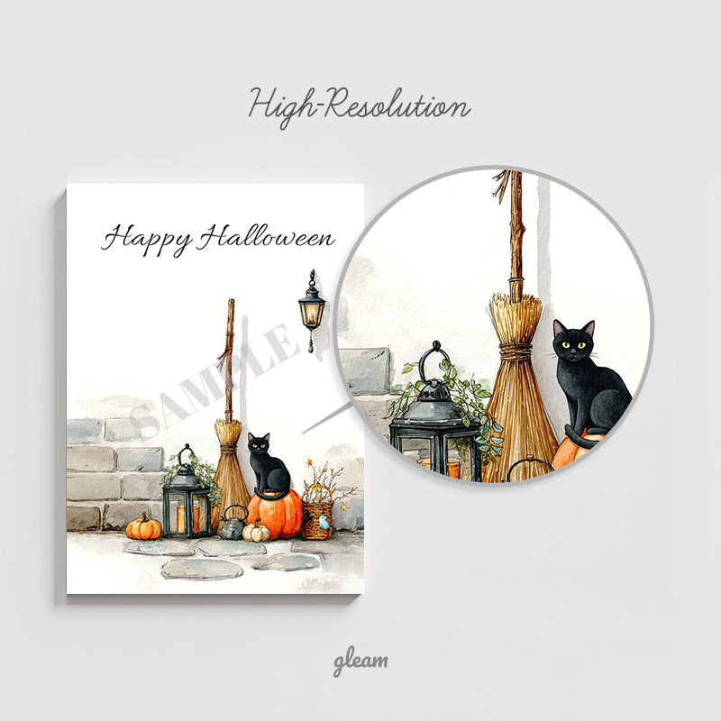 Halloween Card – Black Cat with Pumpkins