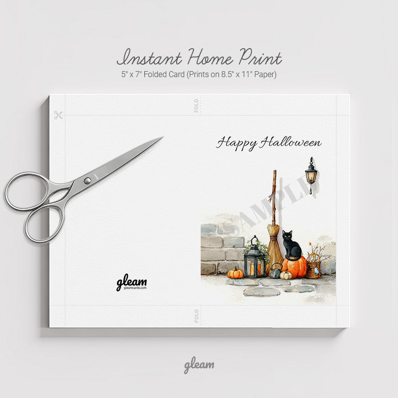 Halloween Card – Black Cat with Pumpkins