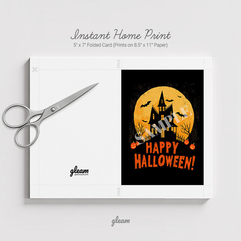 Halloween Card – Haunted House & Full Moon