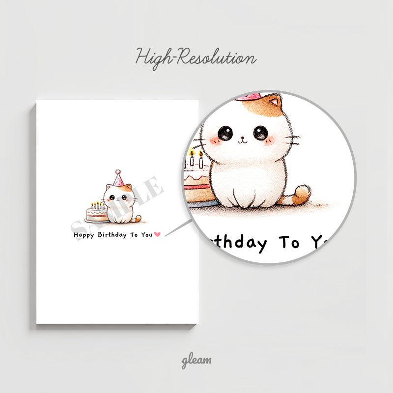 Birthday Card – Cute Kitty with Cake