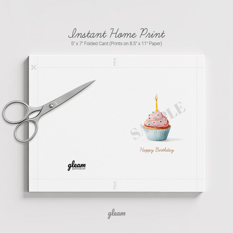 Birthday Card – Pink Cupcake with Candle
