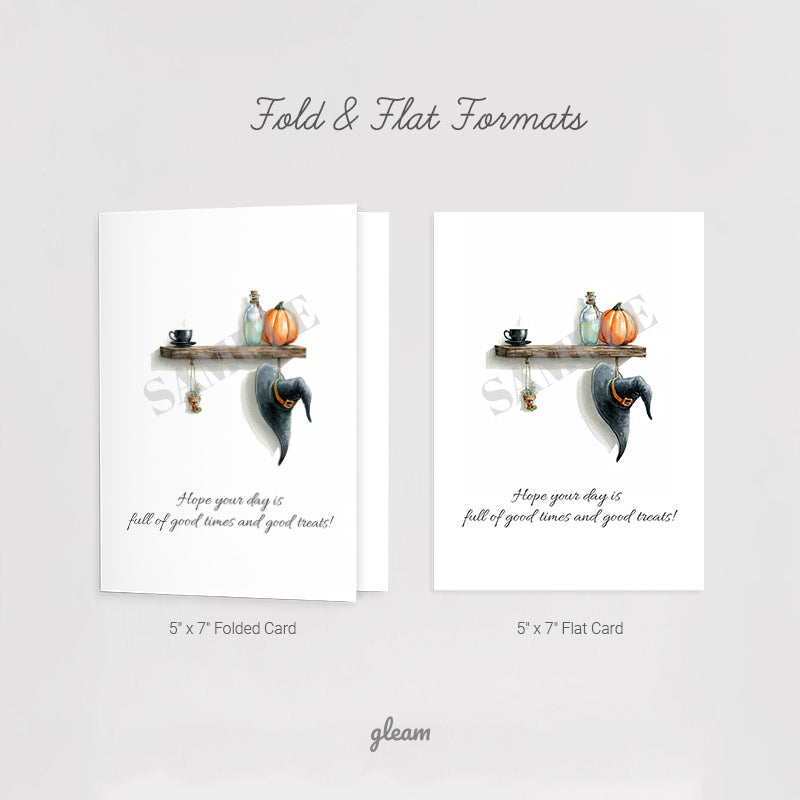 Halloween Card – Witch Hat & Pumpkin Shelf