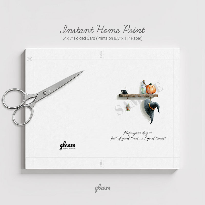 Halloween Card – Witch Hat & Pumpkin Shelf