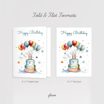 Birthday Card - Cake & Balloons