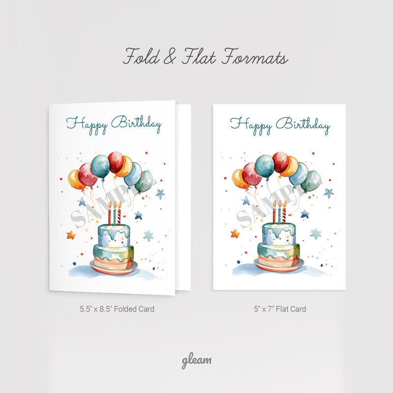 Birthday Card - Cake & Balloons