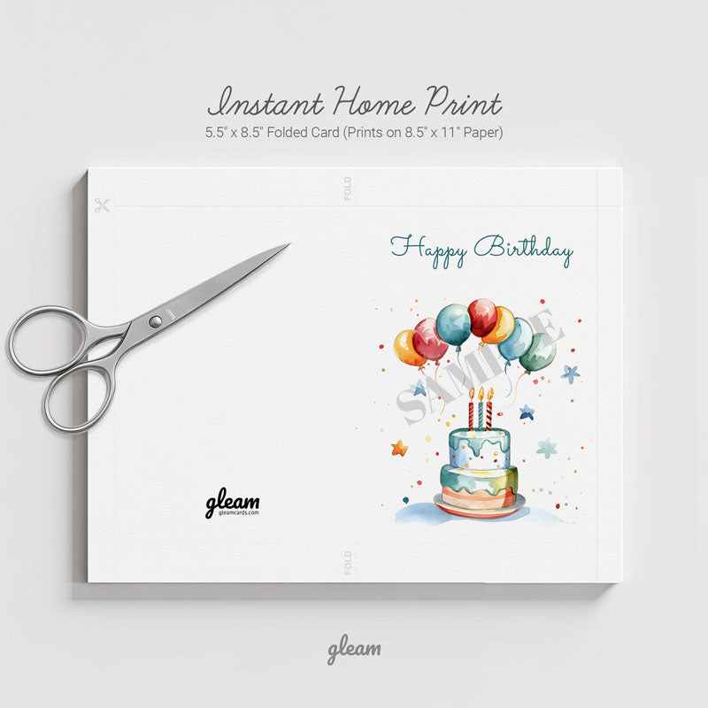 Birthday Card - Cake & Balloons