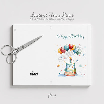 Birthday Card - Cake & Balloons