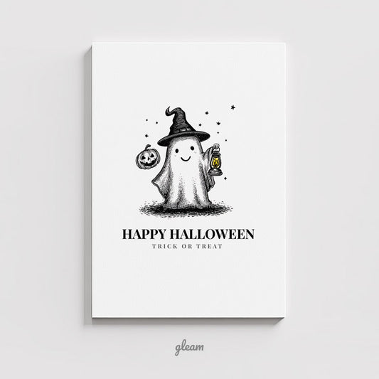 Halloween Card – Ghost with Lantern & Pumpkin