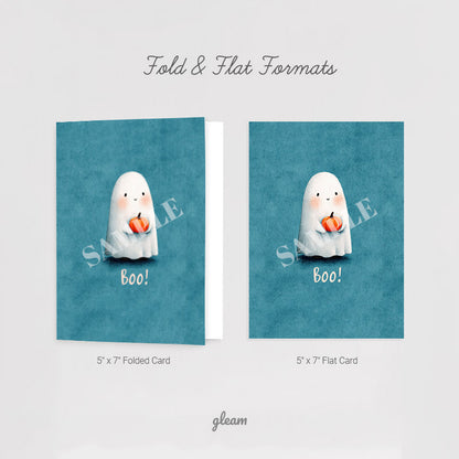 Halloween Card – Cute Ghost with Pumpkin
