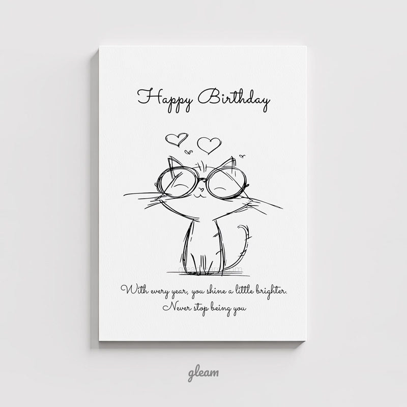 Birthday Card – Cute Cat with Glasses