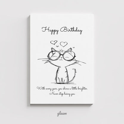Birthday Card – Cute Cat with Glasses