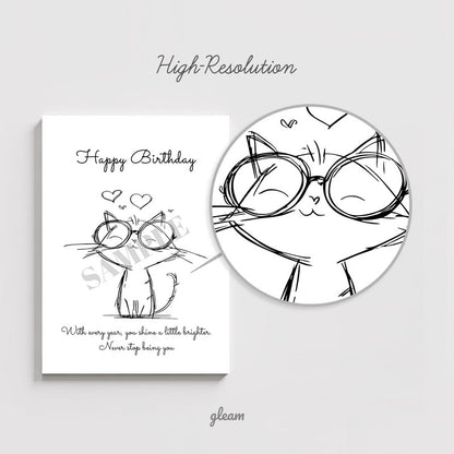 Birthday Card – Cute Cat with Glasses