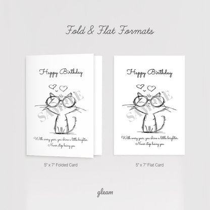 Birthday Card – Cute Cat with Glasses