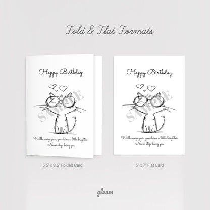 Birthday Card – Cute Cat with Glasses
