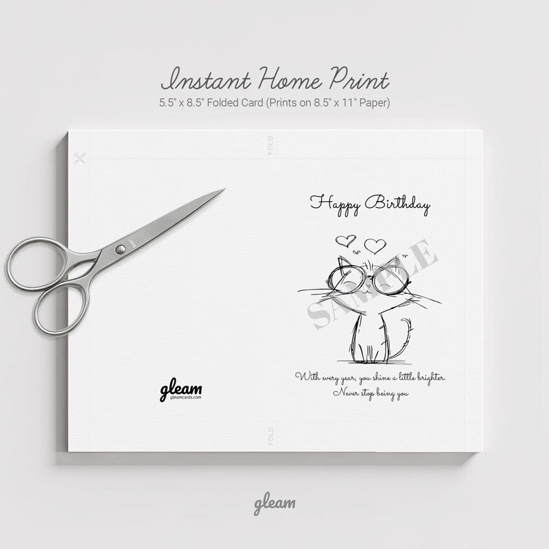 Birthday Card – Cute Cat with Glasses