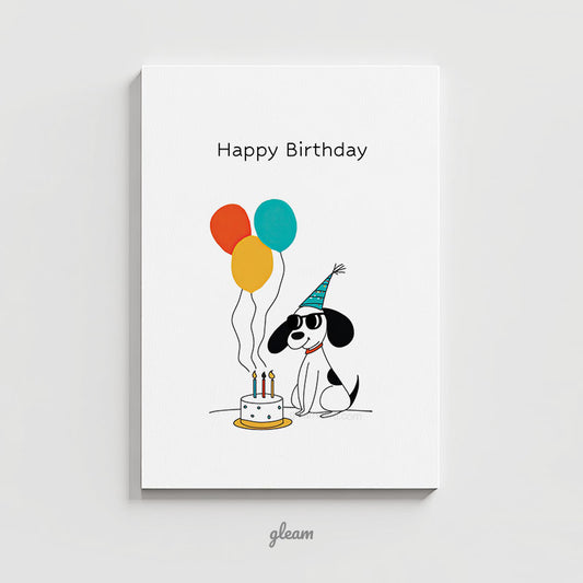 Birthday Card – Dog with Balloons & Cake