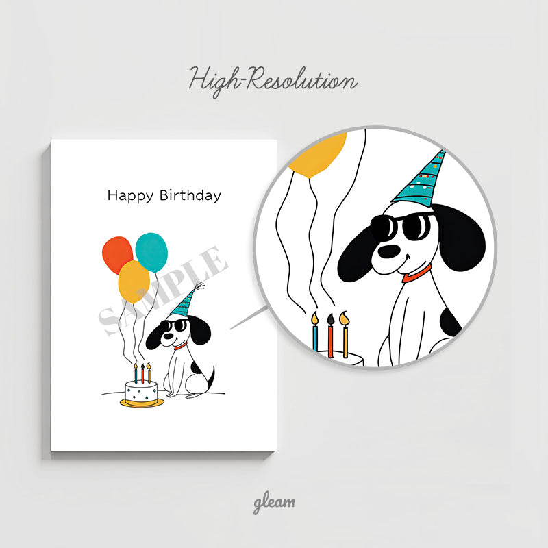 Birthday Card – Dog with Balloons & Cake
