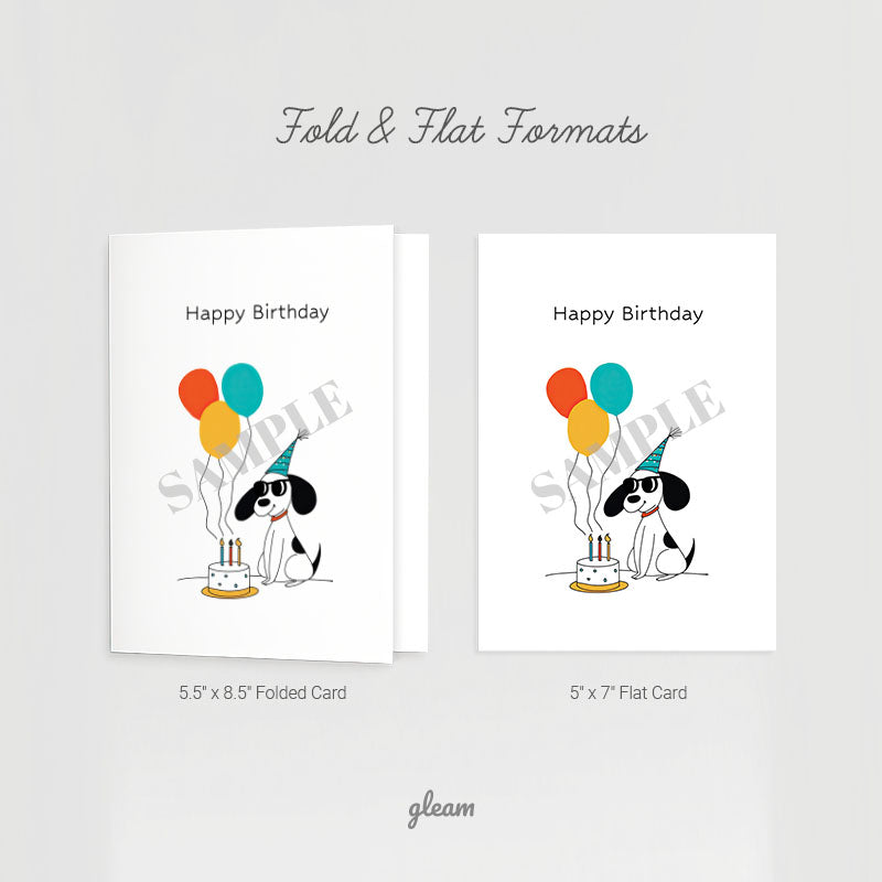 Birthday Card – Dog with Balloons & Cake