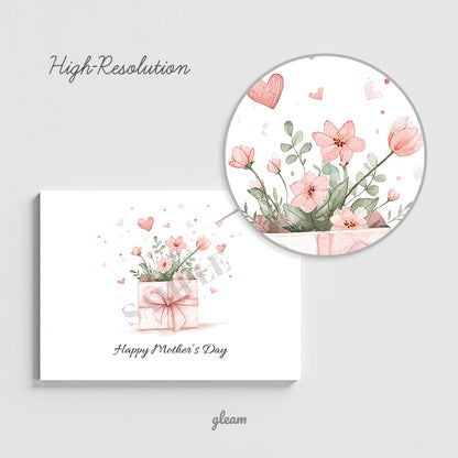 Mother’s Day Card – Watercolor Flowers & Gift Ribbon