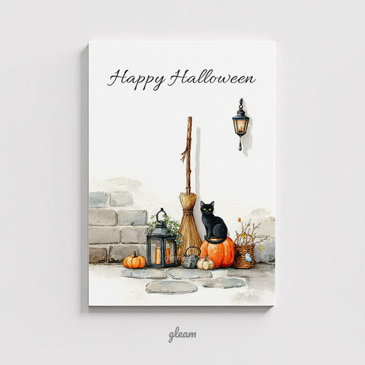 Halloween Card – Black Cat with Pumpkins