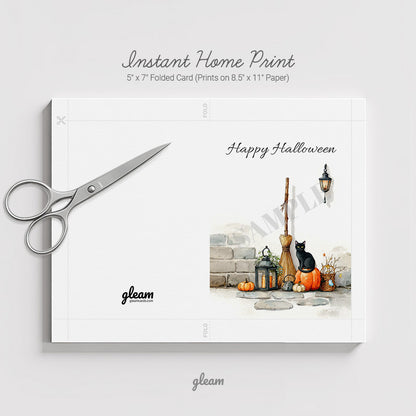 Halloween Card – Black Cat with Pumpkins
