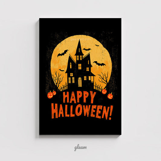 Halloween Card – Haunted House & Full Moon