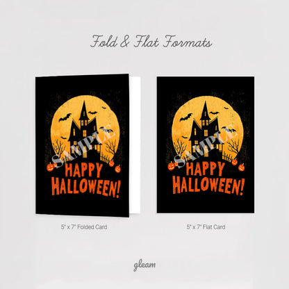 Halloween Card – Haunted House & Full Moon