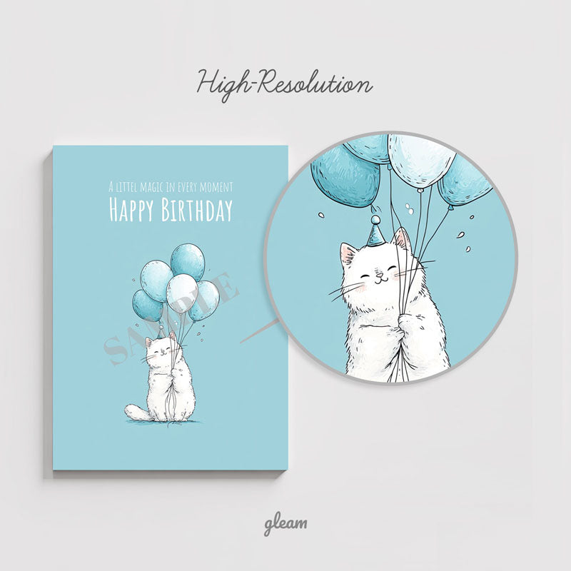 Birthday Card – Kitty with Balloons