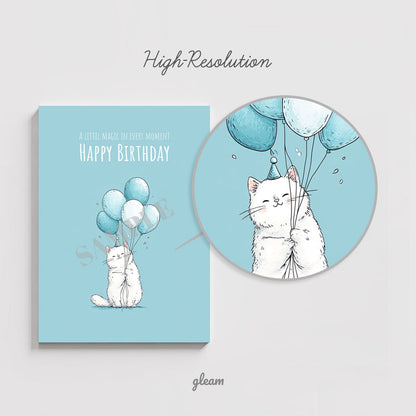 Birthday Card – Kitty with Balloons