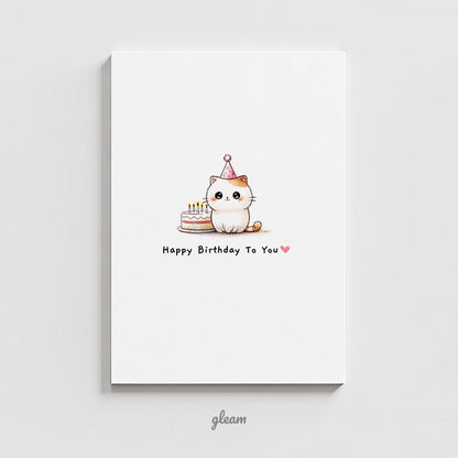 Birthday Card – Cute Kitty with Cake