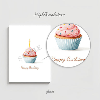 Birthday Card – Pink Cupcake with Candle