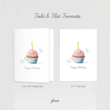 Birthday Card – Pink Cupcake with Candle