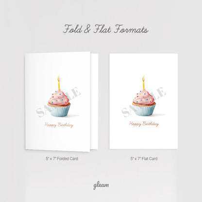 Birthday Card – Pink Cupcake with Candle