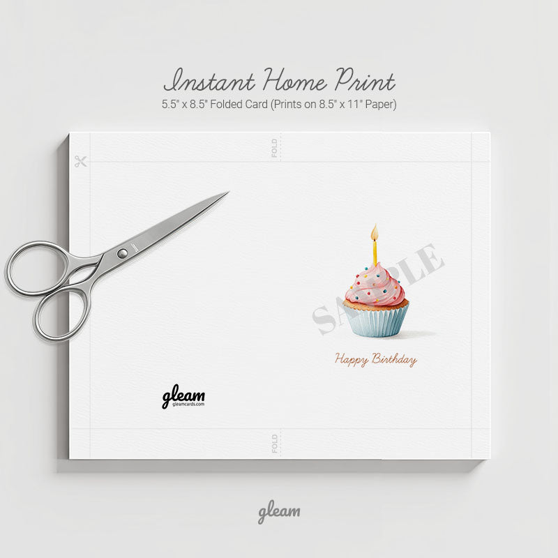 Birthday Card – Pink Cupcake with Candle