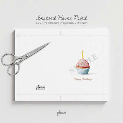 Birthday Card – Pink Cupcake with Candle