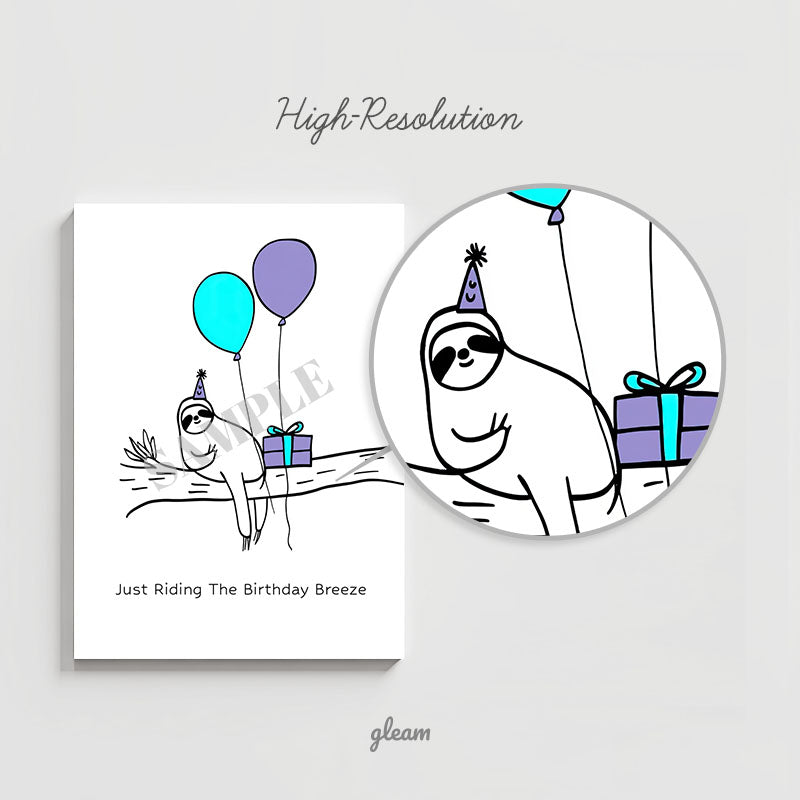 Birthday Card – Sloth with Balloons