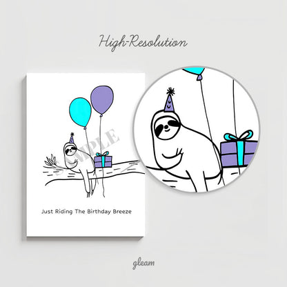 Birthday Card – Sloth with Balloons