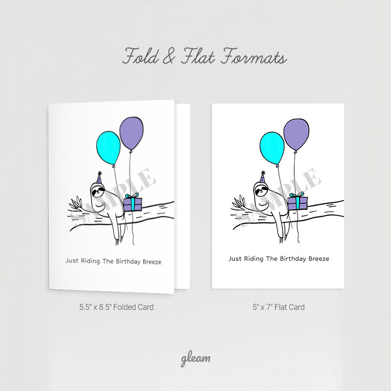 Birthday Card – Sloth with Balloons