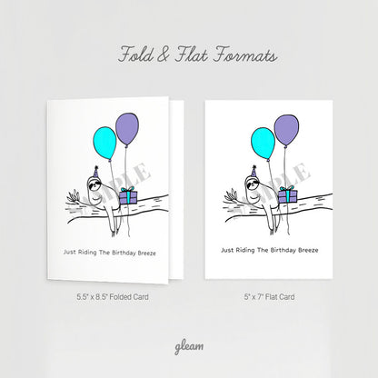 Birthday Card – Sloth with Balloons