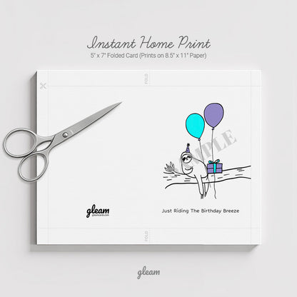 Birthday Card – Sloth with Balloons